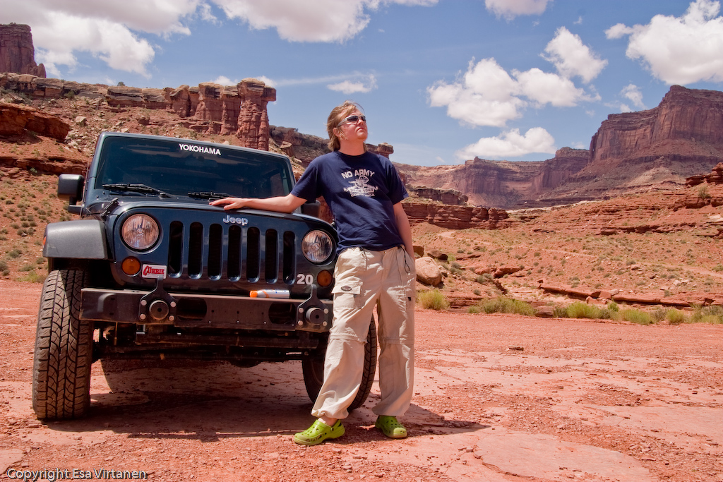A man and his transportation on the Shafer Trail.