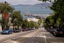 San Francisco: a hybrid car, cable car, tourist attractions, Alcatraz.